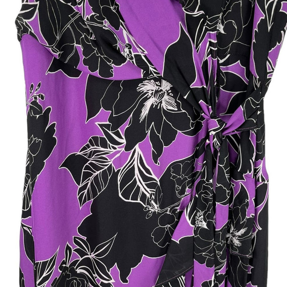 Parker New York NWT Loreena Silk Blend Wrap Dress Purple Black Floral Size 2 - Picture 6 of 16